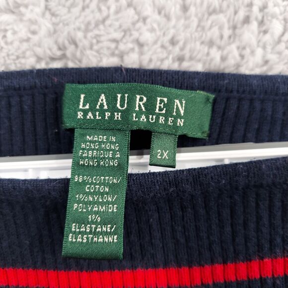 Ralph Lauren Sweater Womens 2X Navy Blue Red Striped Knit Boat Neck Gold Belt - Picture 2 of 10